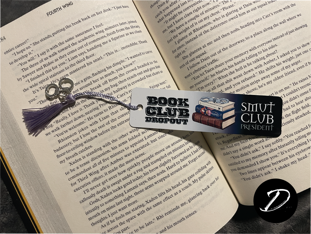 Smut bookmark with funny text on an open book