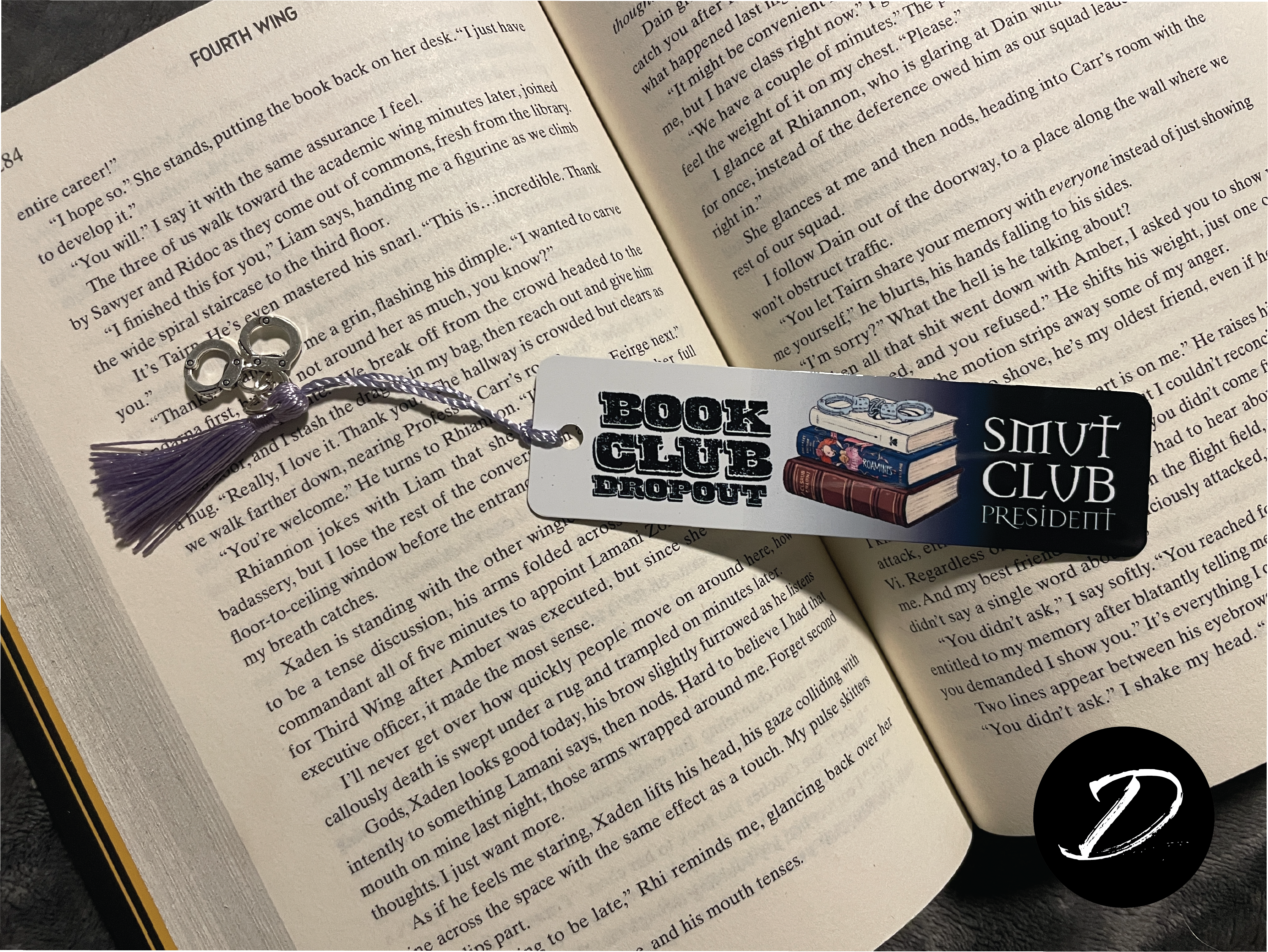 Smut bookmark with funny text on an open book