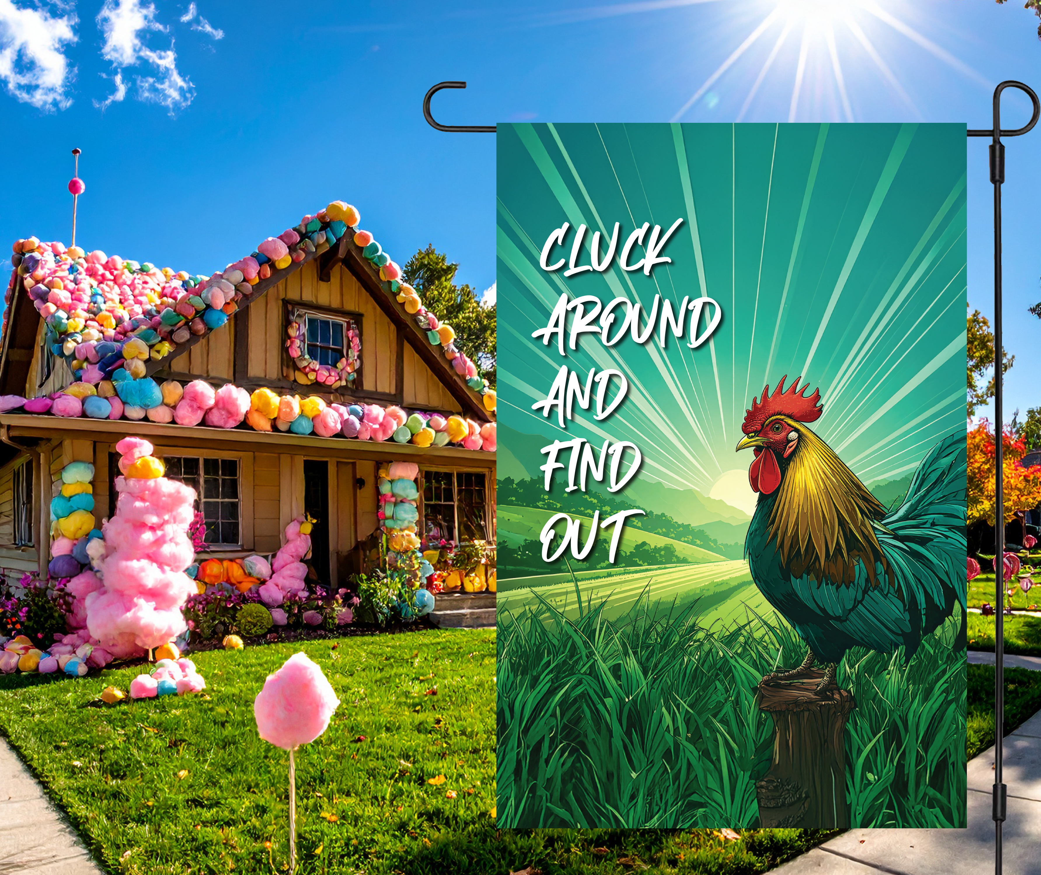 "Cluck Around" Yard Flag