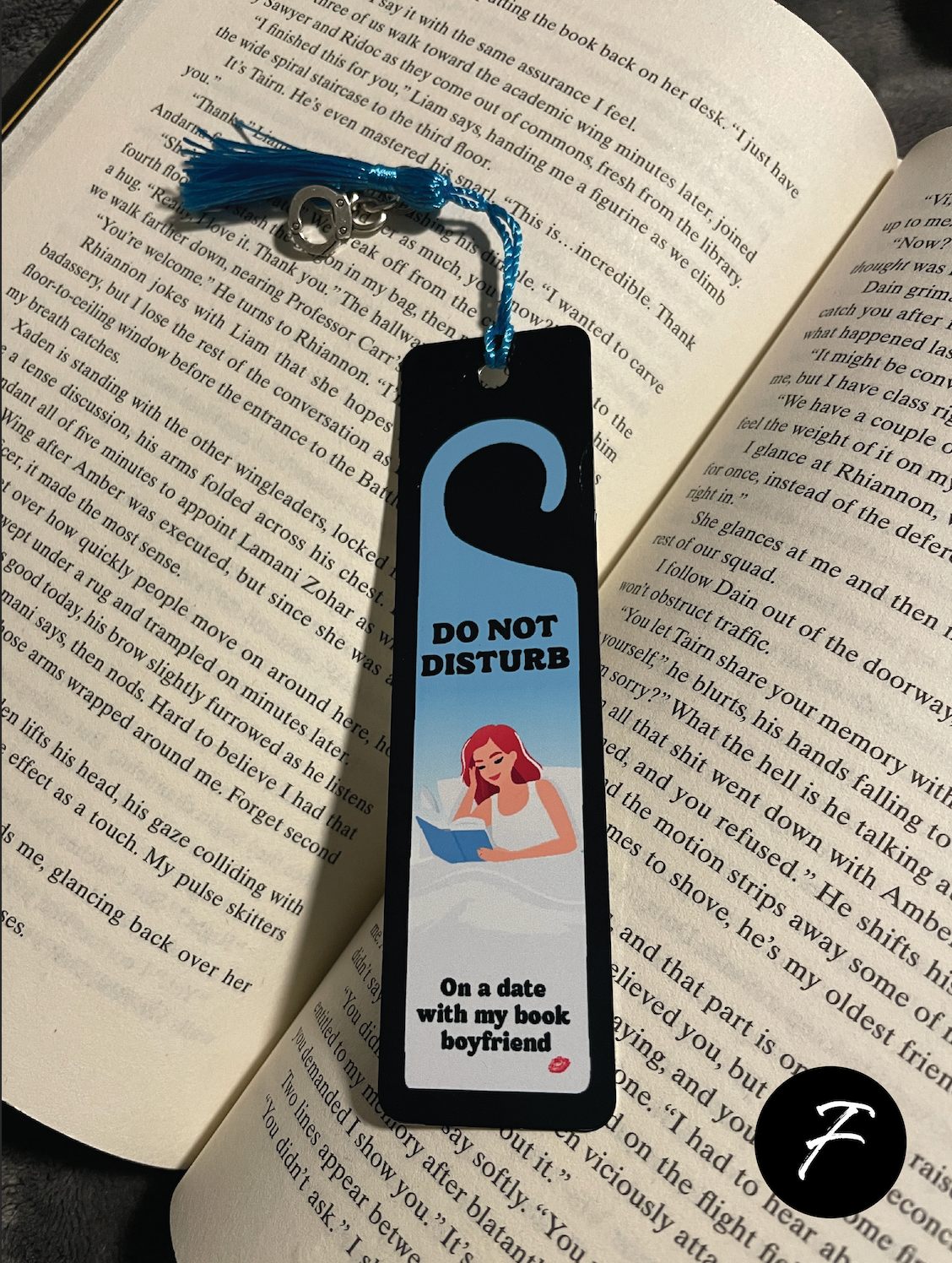 Smut Bookmark with 'Do Not Disturb' design on an open book