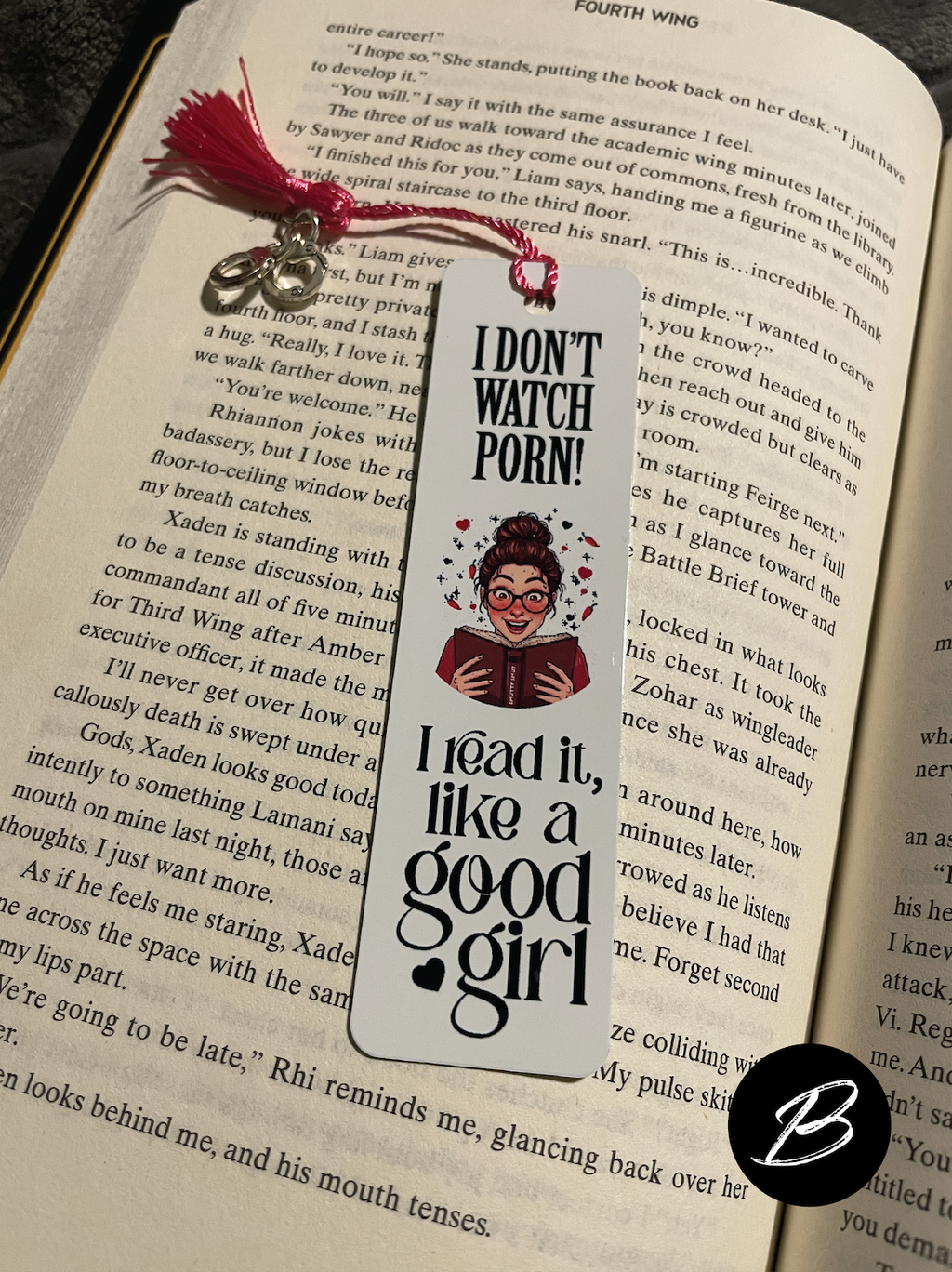 Smut Bookmark with text and illustration on an open book