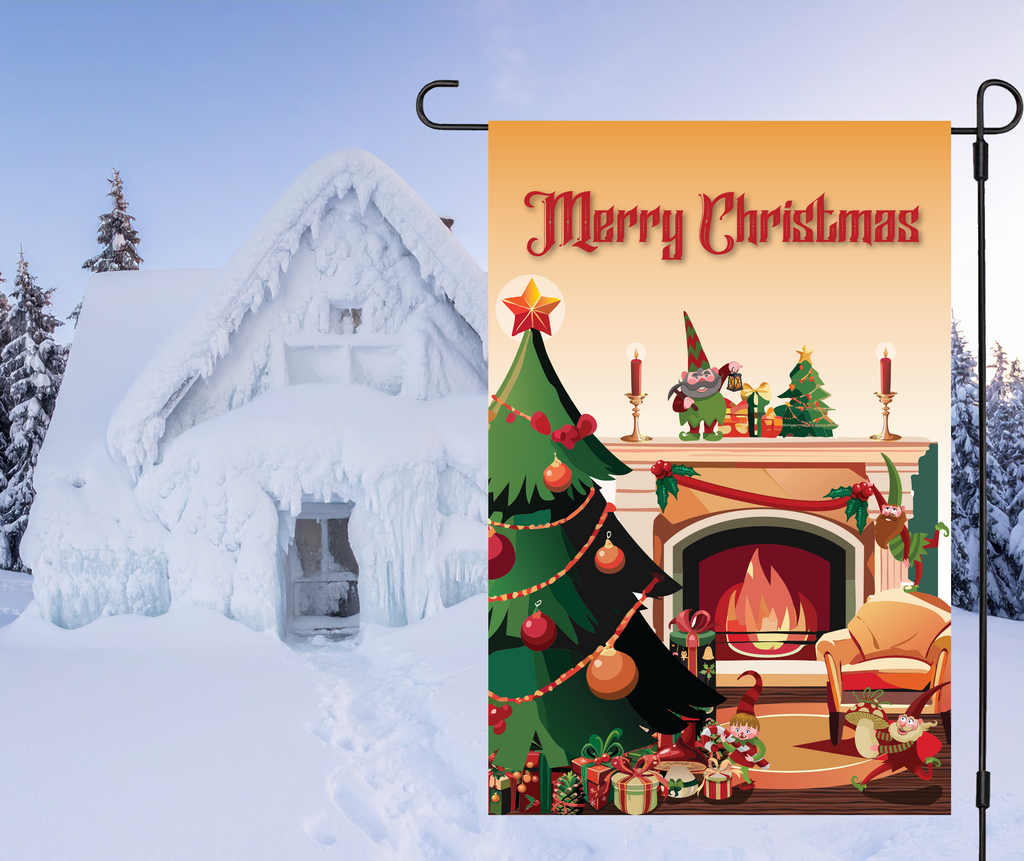 "Whimsical Christmas Elves" Holiday Yard Flag