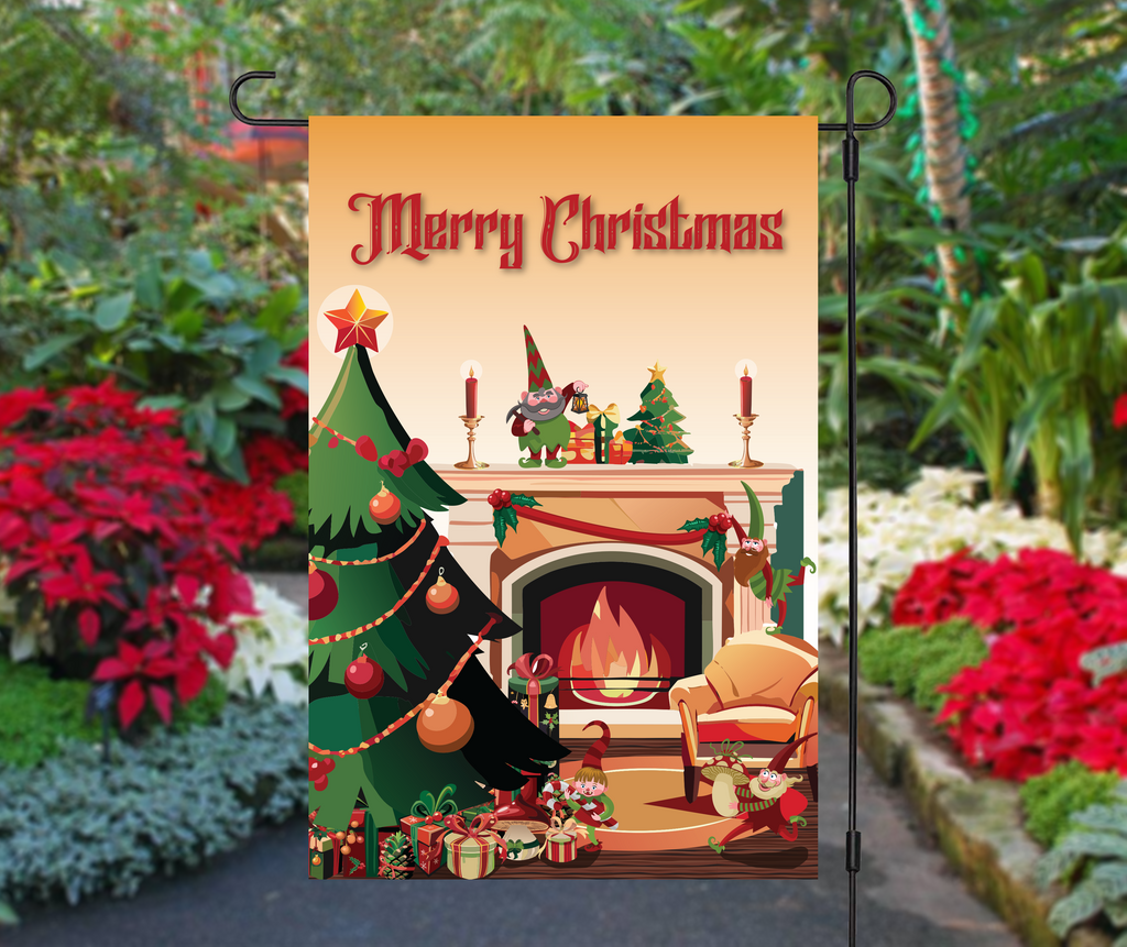 "Whimsical Christmas Elves" Holiday Yard Flag